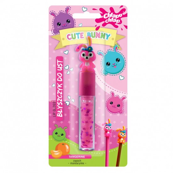 Cute Bunny Lip Gloss Rainbow Tangerine - Сјај за усни со зајаче (украс за молив) со вкус на Мандарина