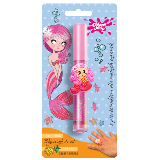 Chlapu Chlap Lip Gloss Little Mermaid Lip Balm + Ring - Сјај за усни со прстен со вкус на Ананас